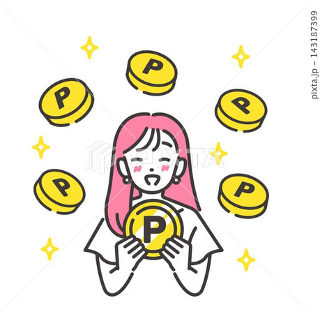 コインを持つ女の子のベクターイラスト 143187399