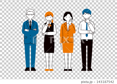 腕を組んで考える複数の男女の社長・実業家・ビジネスパーソンの全身ベクターイラスト素材セット 腕を組んで考える複数の男女の社長・実業家・ビジネスパーソンの全身ベクターイラスト素材セット 143187542