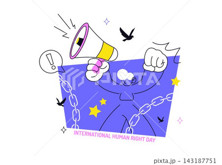 International Human Rights Day Vector Illustration featuring Human Freedom, Equality, Justice, Peace and Advocacy with Megaphone and Dove 143187751