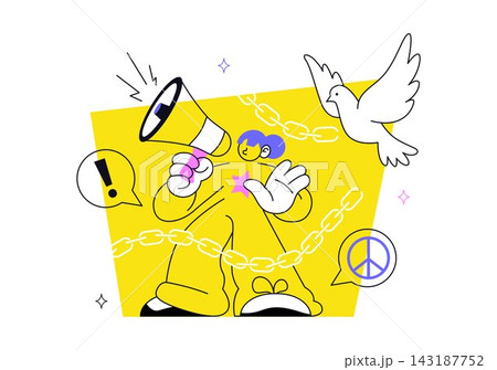 International Human Rights Day Vector Illustration featuring Human Freedom, Equality, Justice, Peace and Advocacy with Megaphone and Dove International Human Rights Day Vector Illustration featuring Human Freedom, Equality, Justice, Peace and Advocacy with Megaphone and Dove 143187752