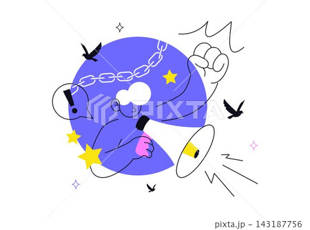 International Human Rights Day Vector Illustration featuring Human Freedom, Equality, Justice, Peace and Advocacy with Megaphone and Dove 143187756