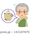 汚れた歯と口臭があるシニア男性の上半身イラスト 143187870