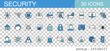 Line icon set for cybersecurity, network, data protection, and home security (color) Line icon set for cybersecurity, network, data protection, and home security (color) 143188157