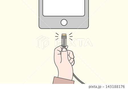USBケーブルをタブレットに接続しようとする手のイラスト USBケーブルをタブレットに接続しようとする手のイラスト 143188176