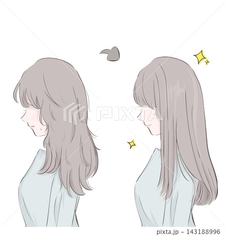 縮毛矯正や髪質改善で艶髪になり悩みが解決した女性のイラスト 縮毛矯正や髪質改善で艶髪になり悩みが解決した女性のイラスト 143188996