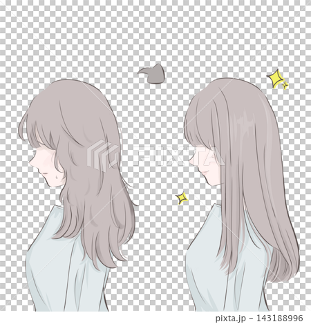 縮毛矯正や髪質改善で艶髪になり悩みが解決した女性のイラスト 縮毛矯正や髪質改善で艶髪になり悩みが解決した女性のイラスト 143188996
