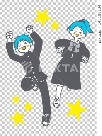 An illustration of a boy and girl in school uniforms looking happy. An illustration of a boy and girl in school uniforms looking happy. 143189134