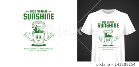 Vector Template For t-shirt Print Good Morning Coffee Cartoon Character 143189154