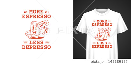 Vector Template For t-shirt Print Funny Espresso Pun Cartoon Character 143189155