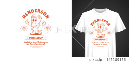 Vector Template For t-shirt Print Coffeeshop Cartoon Mascot 143189156