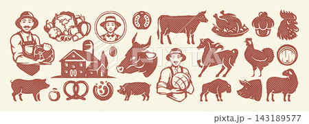 Vintage Ranch Livestock Butcher Engraving Silhouette Ink Stamp Vector Illustration For Retro Label 143189577