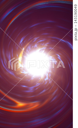 Blue and orange light trails spiral around a brilliant white core, forming an abstract energy vortex against a deep burgundy background. 143190049