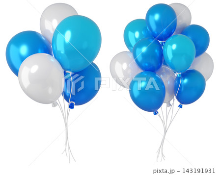 Set of 3d balloons in white, blue, isolated on background. Glossy, festive illustration for celebrations, boy parties, and events. Set of 3d balloons in white, blue, isolated on background. Glossy, festive illustration for celebrations, boy parties, and events. 143191931