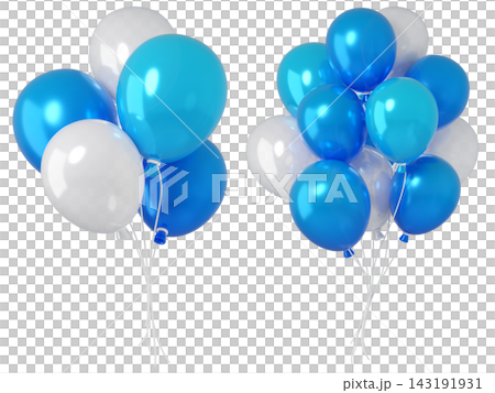 Set of 3d balloons in white, blue, isolated on background. Glossy, festive illustration for celebrations, boy parties, and events. Set of 3d balloons in white, blue, isolated on background. Glossy, festive illustration for celebrations, boy parties, and events. 143191931