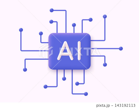 AI Letters on chip. CPU connected to data storage. Artificial intelligence technology in electronic chip. Data processing by artificial intelligence chip. 3D Web Vector Illustrations. AI Letters on chip. CPU connected to data storage. Artificial intelligence technology in electronic chip. Data processing by artificial intelligence chip. 3D Web Vector Illustrations. 143192113