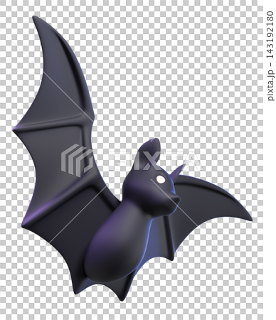 3d cartoon bats with dark wings isolated on background. Playful Halloween icon for branding, decor, or kids party. 143192180