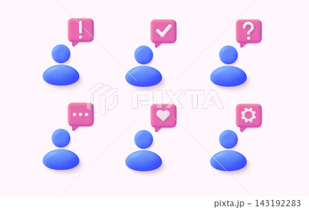 Set of people with like, question mark, check mark, heart. Trendy and modern design in 3d style for web design. 3D Web Vector Illustrations. Set of people with like, question mark, check mark, heart. Trendy and modern design in 3d style for web design. 3D Web Vector Illustrations. 143192283