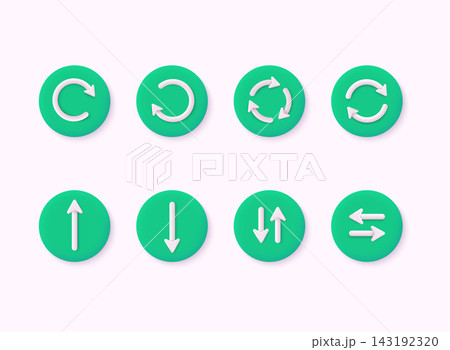 Set of circle arrows isolated on white background. Arrow recycle and rotation icon. Can be used for many purposes. 3D Web Vector Illustrations. 143192320