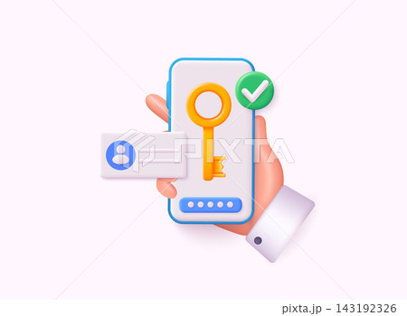 Data security concept. Smartphone with key and messages, a concept of security and privacy. 3D Vector Illustrations. Data security concept. Smartphone with key and messages, a concept of security and privacy. 3D Vector Illustrations. 143192326
