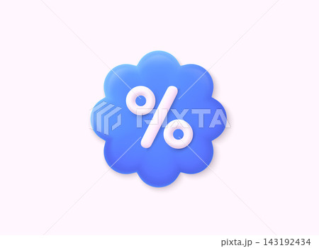 Label with percent and discount. App icon. 3D Web Vector Illustrations. Label with percent and discount. App icon. 3D Web Vector Illustrations. 143192434