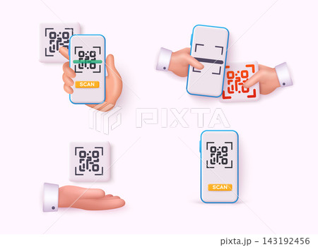 QR code color set. Barcodes with text scan me. Marketing and electronic commerce. 3D Web Vector Illustrations. QR code color set. Barcodes with text scan me. Marketing and electronic commerce. 3D Web Vector Illustrations. 143192456
