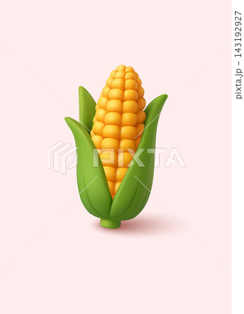 Fresh corn cob with green husk isolated on pastel background. 3D Web Vector Illustrations. Fresh corn cob with green husk isolated on pastel background. 3D Web Vector Illustrations. 143192927