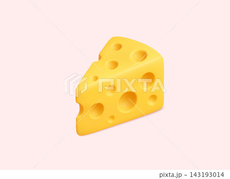 Cheese piece in 3D soft style. Dairy product design concept for food industry and nutrition. 3D Vector Web Illustration. Cheese piece in 3D soft style. Dairy product design concept for food industry and nutrition. 3D Vector Web Illustration. 143193014