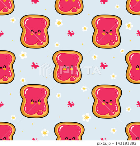 Seamless pattern with cute jam toast and blossoms 143193892