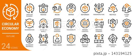 circular economy outline icon set,24 vector icons circular economy outline icon set,24 vector icons 143194125