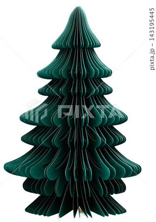 ダークグリーンのハニカムペーパー製クリスマスツリー　テーブルデコレーション　白背景 143195445
