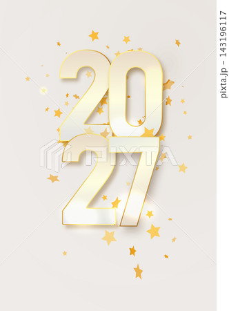2027 Happy New Year Greeting Banner. Christmas Banner with Glitter Numbers date 2026 on Festive Background. 143196117