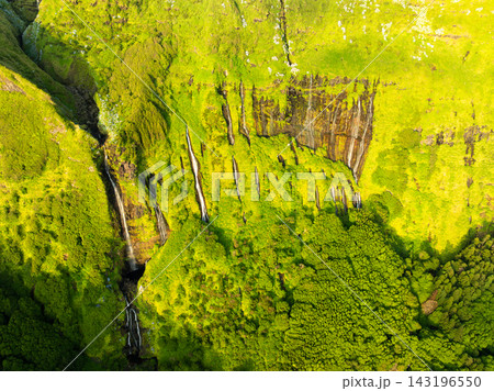 Ribeira do Ferreiro Waterfalls, Green Cliffs. Flores Island, Azores, Portugal Ribeira do Ferreiro Waterfalls, Green Cliffs. Flores Island, Azores, Portugal 143196550