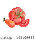 Red tomatoes, isolated watercolor composition. Hand-drawn illustration of juicy, ripe vegetables for store or food-related designs. 143196635