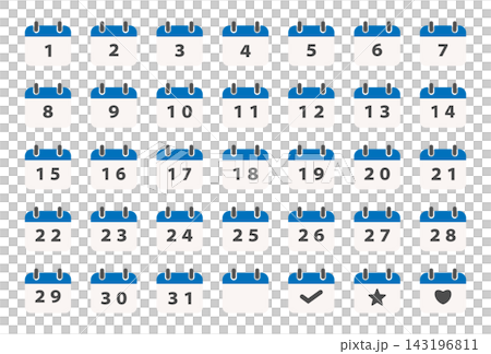 Calendar date icon set: 1-31 days with simple designs of checkmarks, stars, and hearts. Calendar date icon set: 1-31 days with simple designs of checkmarks, stars, and hearts. 143196811
