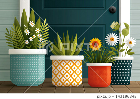 of premium outdoor landscape planters with rugged texture, thick rims and clean contemporary styling 143196848