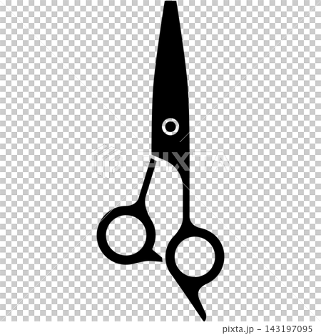 Glyph style icon illustration of classic hair cutting scissors isolated on transparent background. Black solid silhouette design element clip art for salon barber assets. Glyph style icon illustration of classic hair cutting scissors isolated on transparent background. Black solid silhouette design element clip art for salon barber assets. 143197095