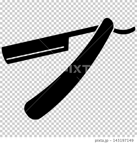 Glyph style icon illustration of an open classic barber straight razor folding knife isolated on transparent background. Black solid silhouette design element for traditional shave. Glyph style icon illustration of an open classic barber straight razor folding knife isolated on transparent background. Black solid silhouette design element for traditional shave. 143197149