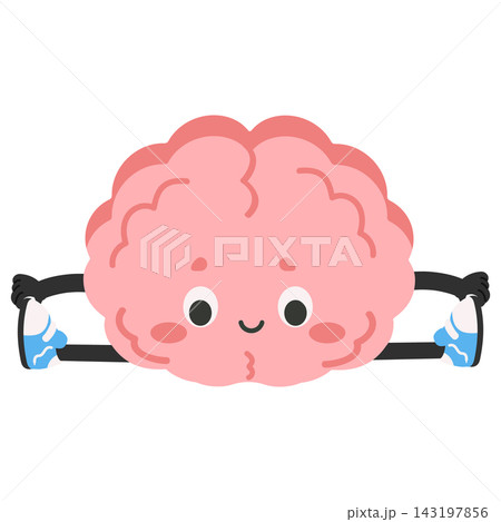 Cute Brain Character Doing Split Exercise for Mental Health and Cognitive Training Illustration 143197856
