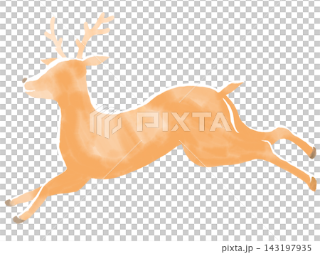 Watercolor silhouette illustration of a running reindeer 143197935