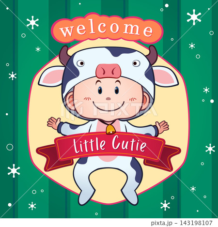 cute baby in cow costume 143198107