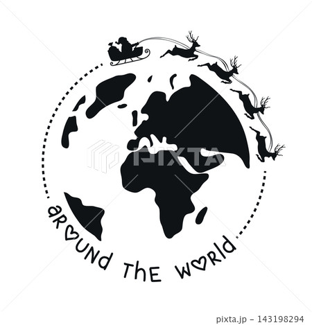 santa travel around the world with reindeers at christmas time vector illustration santa travel around the world with reindeers at christmas time vector illustration 143198294