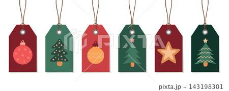 christmas paper tag set label with cute motifs vector illustration christmas paper tag set label with cute motifs vector illustration 143198301