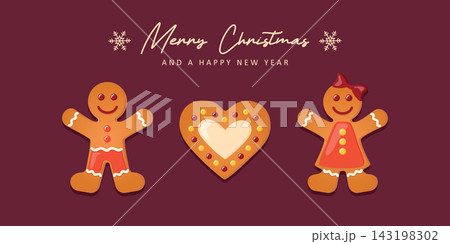 christmas greeting card with cookies gingerbread set sweet decoration vector illustration 143198302