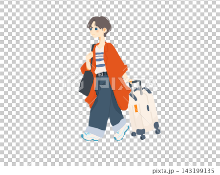 Illustration of a woman traveling with a suitcase. Illustration of a woman traveling with a suitcase. 143199135