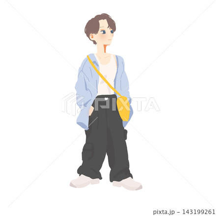 カジュアルな服装で立つ女性の全身イラスト 143199261