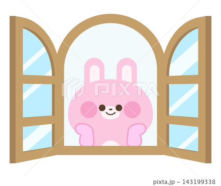 窓で頬杖をつくかわいいうさぎ 143199338