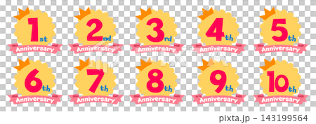 一組可愛的周年紀念徽章，涵蓋1週年至10週年，採用流行設計。 143199564