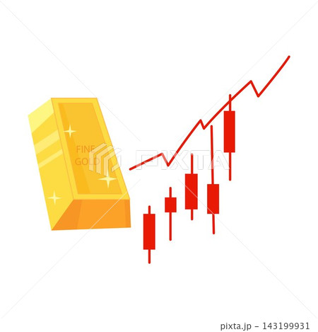 Gold bar and rising market chart illustration for investing, trading, finance Gold bar and rising market chart illustration for investing, trading, finance 143199931