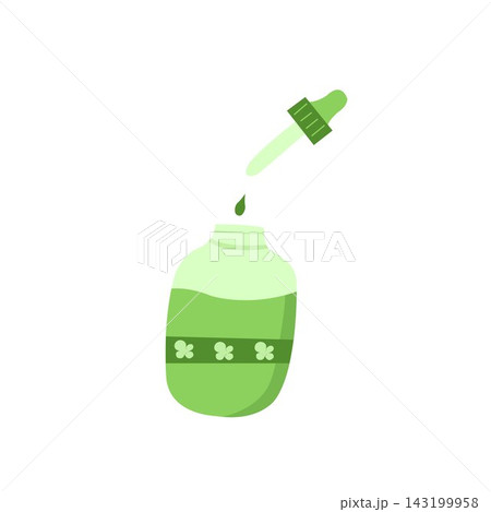 Minimal green serum dropper illustration for skincare branding, wellness 143199958