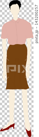 Fashion illustration of a woman wearing a pink blouse and brown skirt (full body, transparent background) Fashion illustration of a woman wearing a pink blouse and brown skirt (full body, transparent background) 143200257